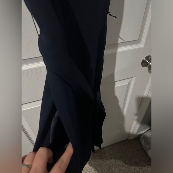 Calvin Klein Dress Women's Sz 6 Navy Blue V-Neck A-Line Sleeveless Belt - Picture 3 of 4